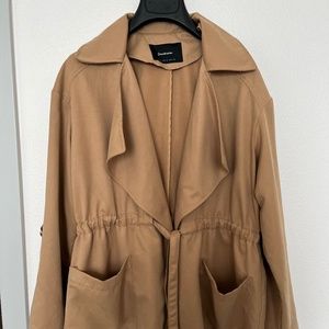Stradivarius Camel Roll-tab Sleeve Drawstring Waist Jacket